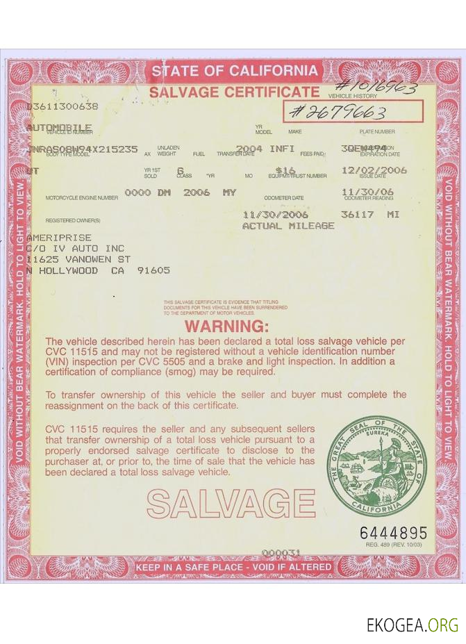 Certificat de sauvetage USA Californie